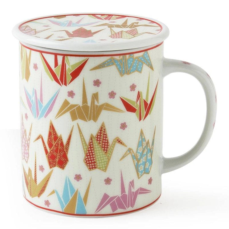 Origami Cranes 8 Oz. Lidded Mug - Pink